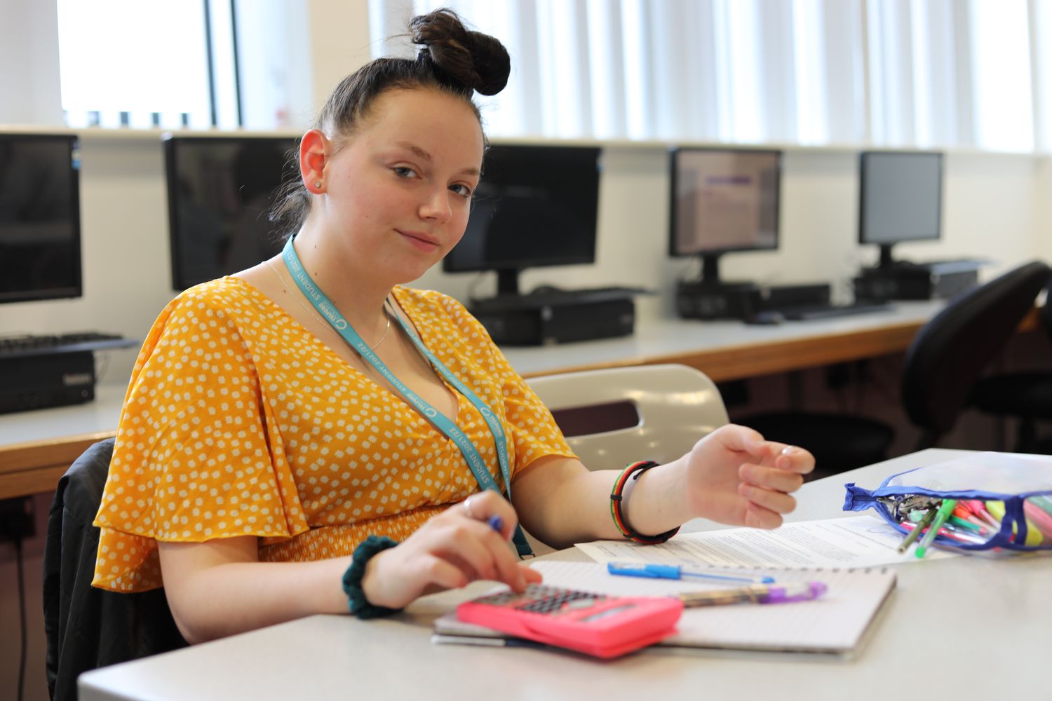 accounting student at desk