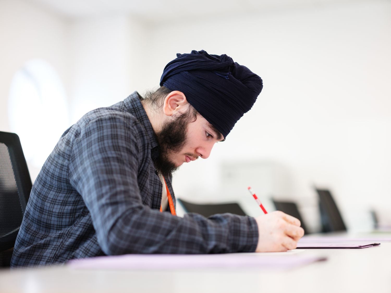 male education student at desk