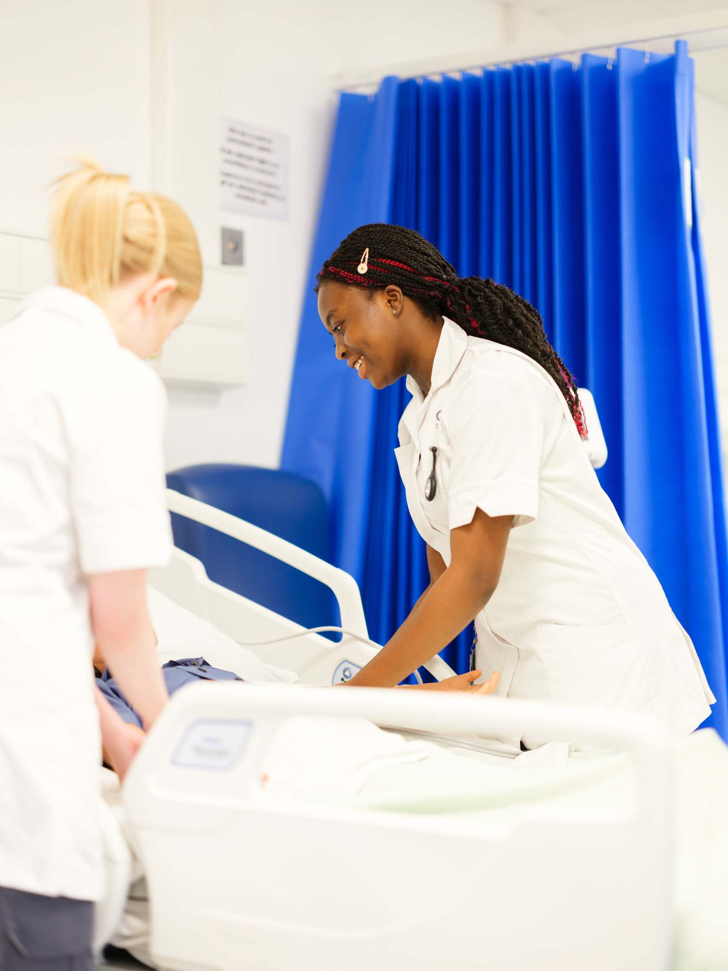 students at health and social care hub in set up hospital