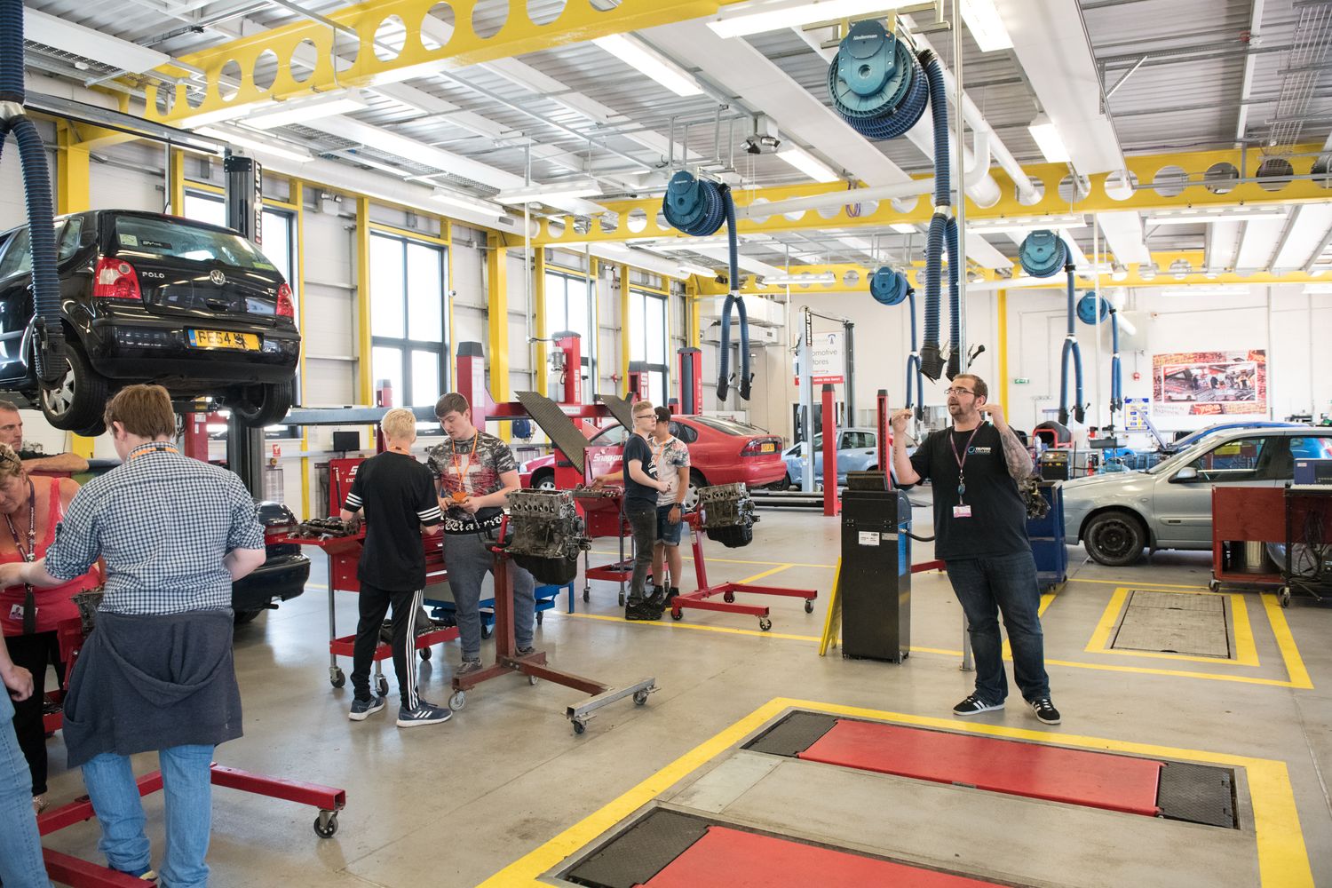 automotive students in workshop