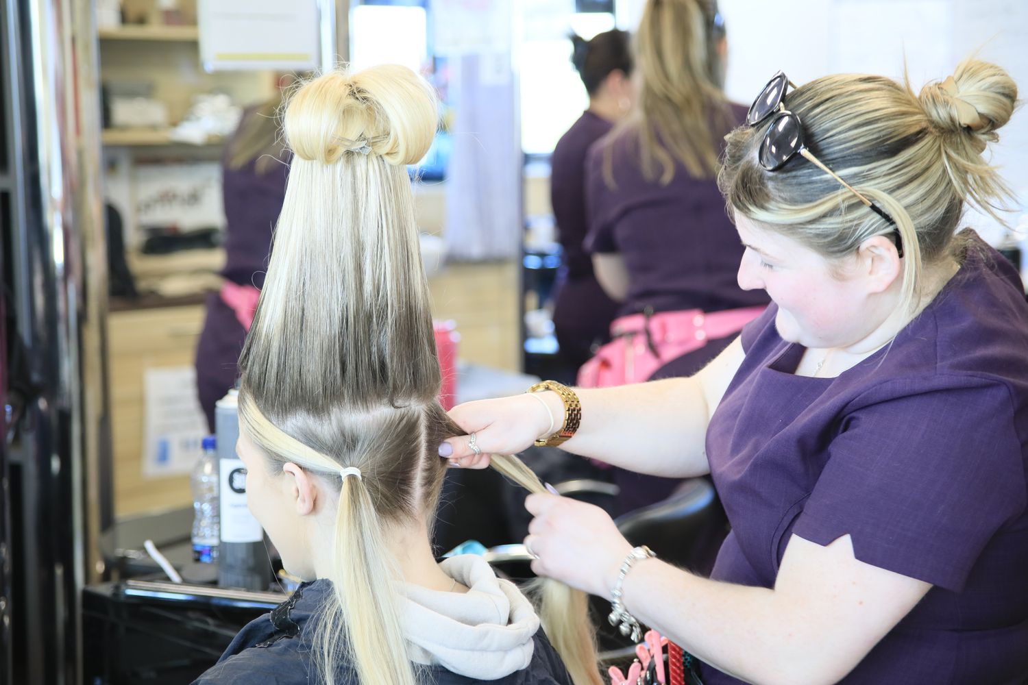 hair and beauty student in the retreat doing hair