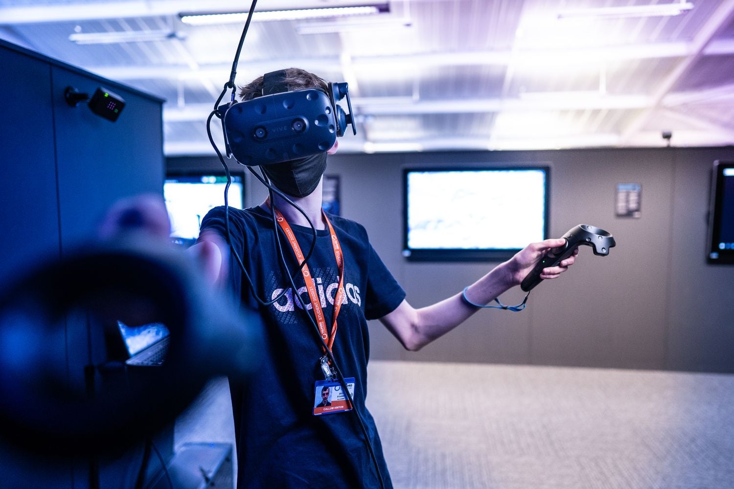 student with virtual reality headset