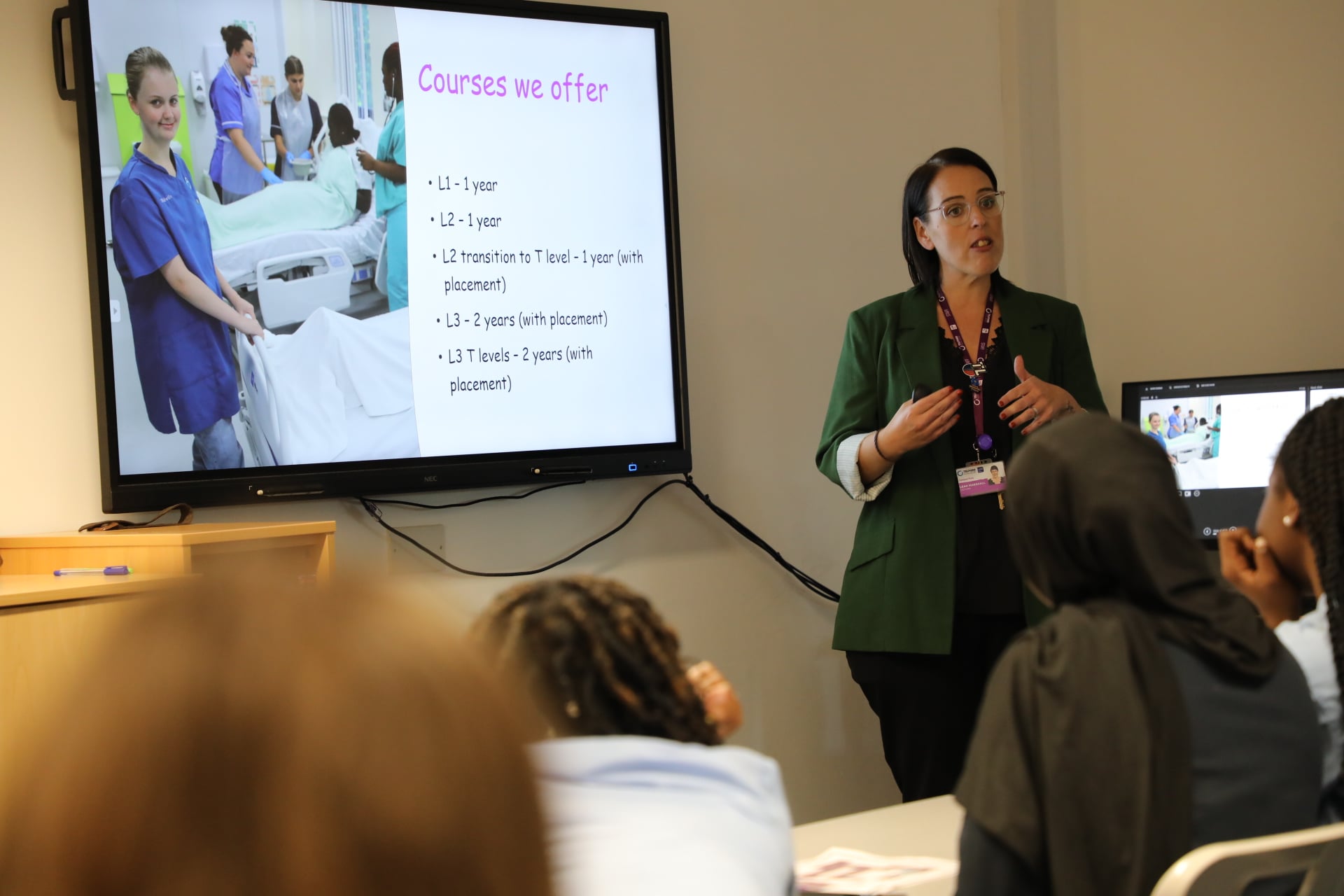 Health lecturer Leah Marshall presenting to future students at open event