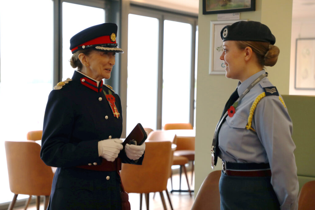 Vice Lord Lieutenant Jenny Wynn talking to Maddie Windsor