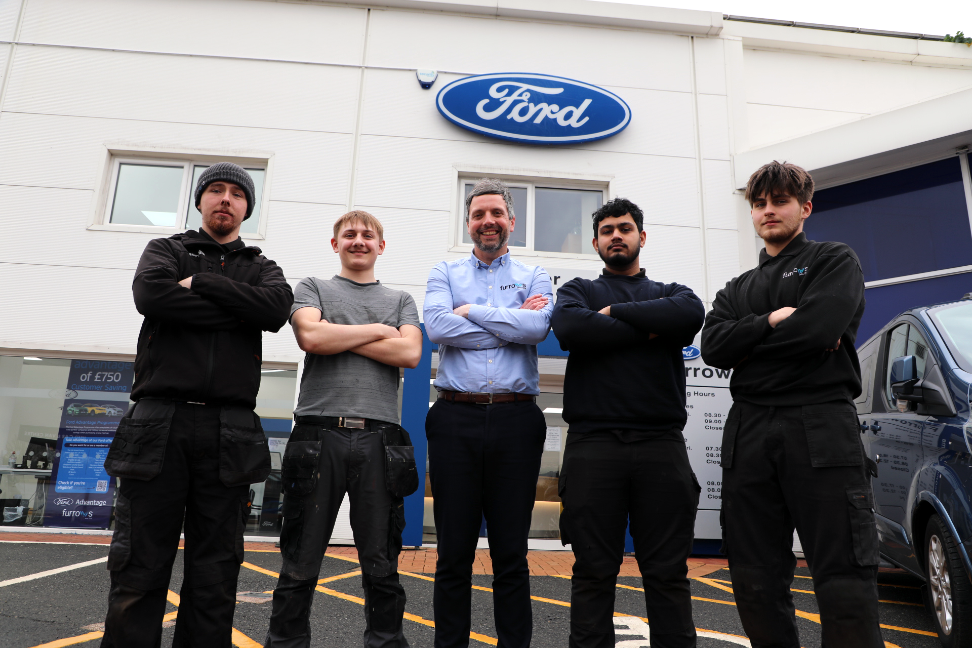 Former automotive students working at Furrows