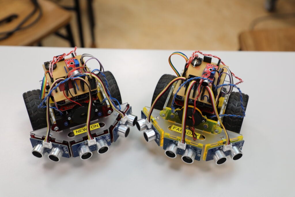 Two of the robots built by Telford College students