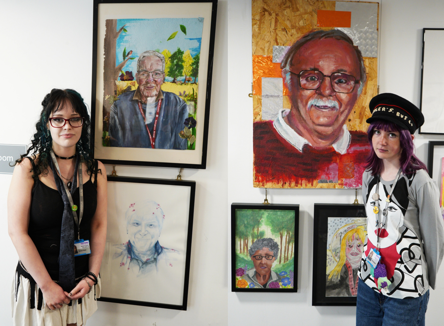 Chloe and Isla with their work being displayed at Attingham Park