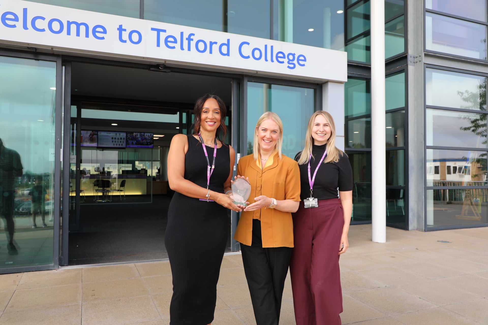 Laura, Chanelle and Isobel in front of Telford College
