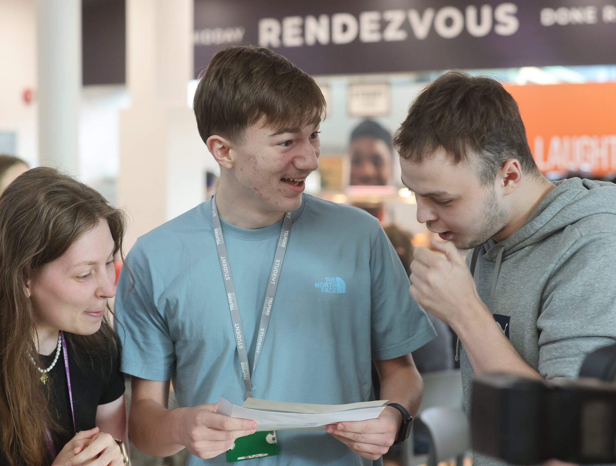 ertie Witcomb picks up his A,A, B results at Telford College