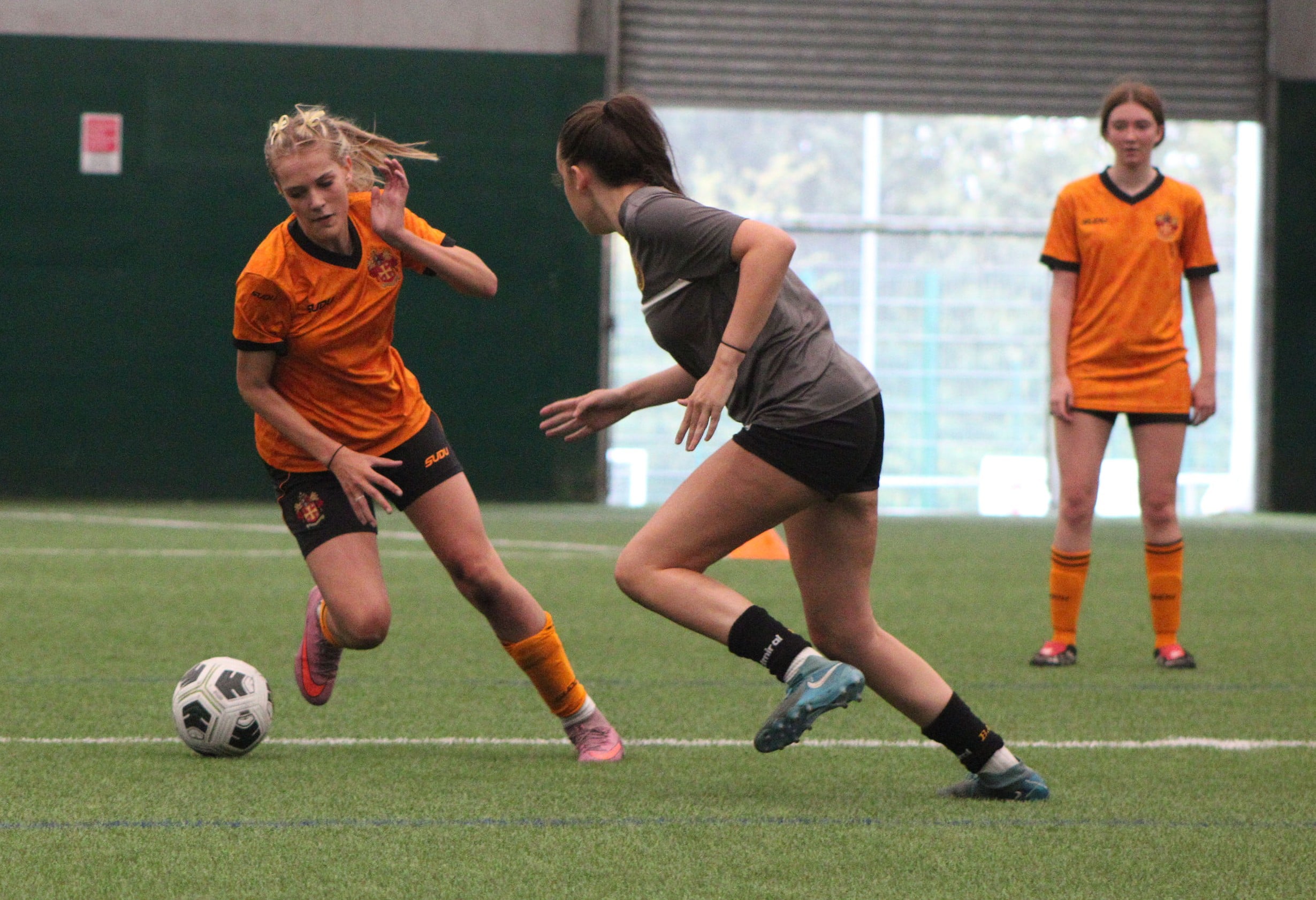 Football trials in the college's indoor sports dome